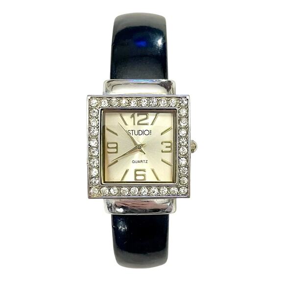 STUDIO Women's RHINESTONE BRACELET WATCH With Black Band - NEW BATTERY - Picture 1 of 4